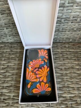 Casetify Orange & Pink Floral Phone Case with Blue Accents